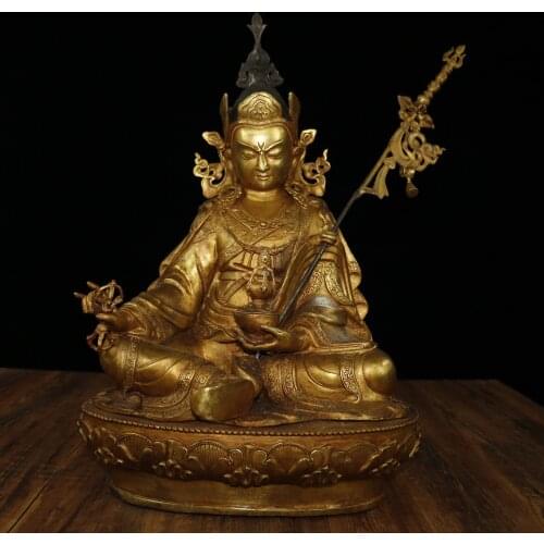 20"Tibet Buddhism Temple Old Bronze Gilt Guru Padmasambhava Buddha Statue Guru Rinpoche statue Enshrine the Buddha