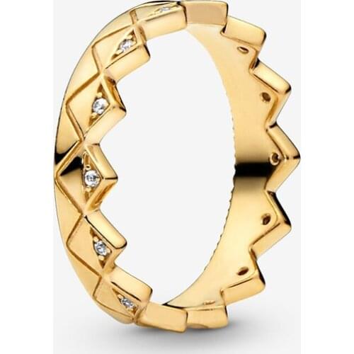 Authentic 100% 925 Sterling Silver Women Rings Geometric Crown Rings Golden Color Rings for Women DIY Anniversary Jewelry