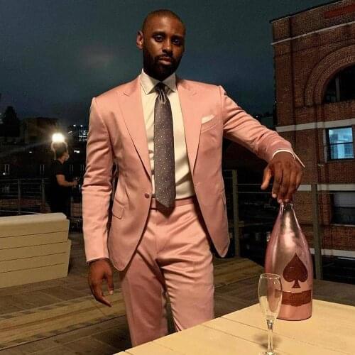 2021 Fashion Pink Men Blazer 2 Piece Groom Tuxedos For Wedding Formal Prom Suit (Jacket+Pants) Chic Streetwear Single Breasted