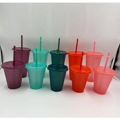 400ML Flash Powder Water Bottle with Straws Lid Plastic Reusable Personalized Drinkware Coffee Drinking Cup Outdoor Portable