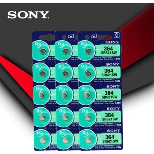 15pcs/lot Sony 364 100% Original 1.55V Silver Oxide Watch Battery 364 SR621SW V364 SR60 SR621 AG1 Button Coin Cell MADE IN JAPAN
