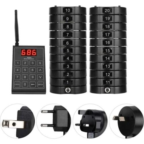 Pager 668-S Wireless Guest Customer Restaurant Pager 1 Keypad Sender+20 Coaster Pager (100-240V)