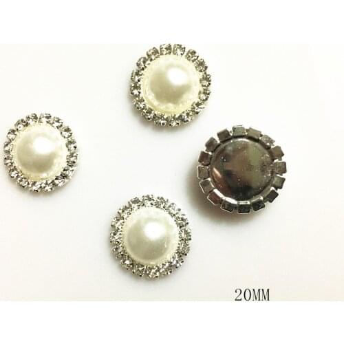 CJSIR 10pcs 20mm Round White Pearl Rhinestone Button Flatback Wedding DIY Crystal Buckles Invitation Card Christmas Decoration