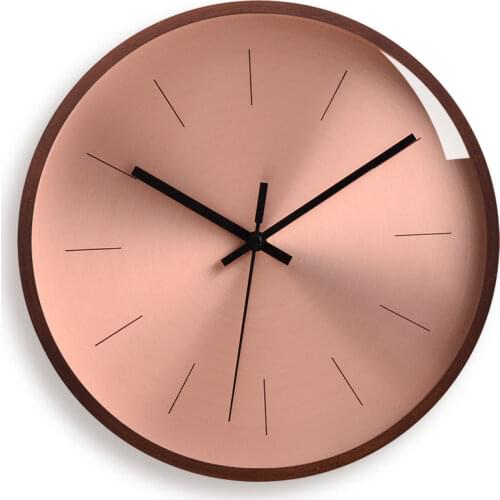 European-Style Wood Wall Clock Metal Rose Gold Modern Luxury Clocks Wall Home Decor Silent Bedroom Relogio De Parede Gift FZ882