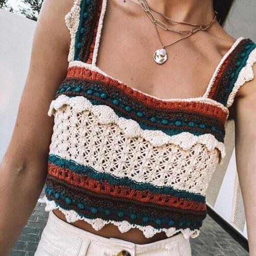 Dm Fashion Patchwork Striped Knitted Shirts Women 2021 Vintage Blouses Vintage Color Contrast Blusas Slip Female Top Mujer Camis