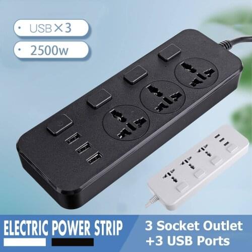 Electric 3 Socket Outlet + 3 USB Extension Power Strip 5V 2.1A Smart Power Strip Electrical Socket Plugs Adaptors US/UK Plug