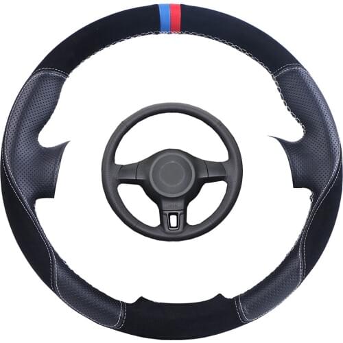 Custom Car Steering Wheel Cover Black For Volkswagen Golf 6 Mk6 VW Polo MK5 2010-2013 Suede Leather Auto Steering Wheel Braid