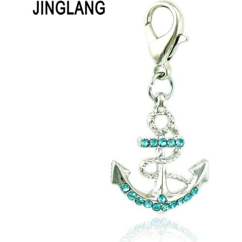 JINGLANG Fashion Lobster Clasp Charm Dangle Four Color Rhinestones Anchors DIY Charms For Jewelry Making Accessories