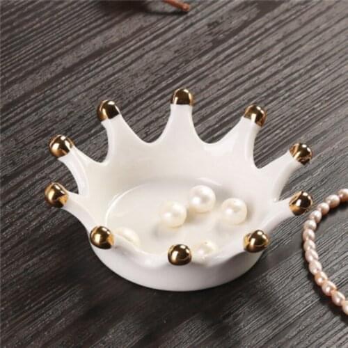 Crown Jewelry Plate Ceramic Plate Jewelry Storage Rack Home Decoration Photography Jewelry Desktop Makeup Jewelry Storage Tray