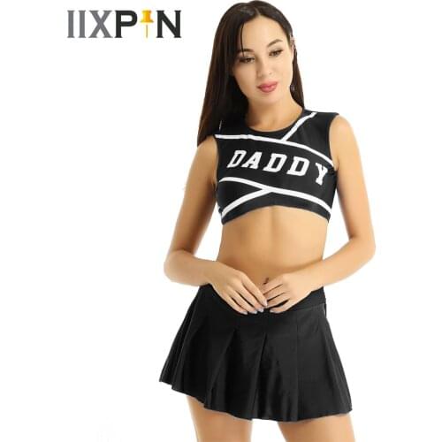 Women Charming Cheerleader Cosplay Costume Set Sleeveless Crop Top with Mini Pleated Skirt Jazz Dance Costumes Sexy Clubwear