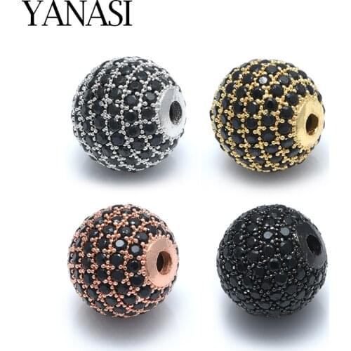 Round Beads For Jewelry Making Ball Beads Copper Metal Zircon DIY Woman Man Bracelets Necklace Gift