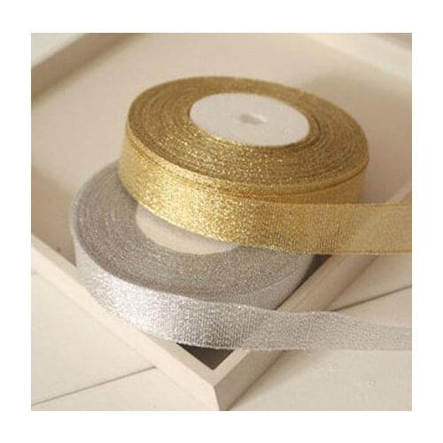 6mm 25 Yard/roll Gold Onions Belt Ribbon for Gift Packaging, Golden and Silver Glitter Webbing Decoration Gift Christmas Ribbons