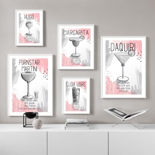 Mojito Espresso Martini Cuba Libre Recipe Abstract Nordic Poster Wall Art Print Canvas Painting Decor Pictures For Living Room