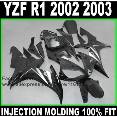 MOTOMARTS In sale! Motorcycle ABS Full injection fairings kit for YAMAHA 2002 YZF R1 2003 R1 02 03 black silver fairing parts