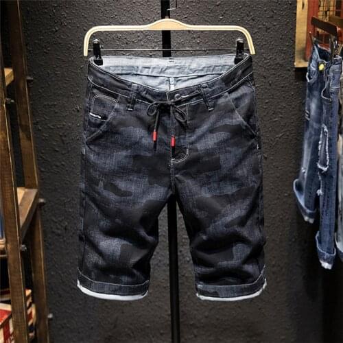 2020 Summer New Mens Denim Shorts Fashion Slim Fit Micro Elastic Cotton Black Wash Ripped Jeans Male Brand Clothes,X3176