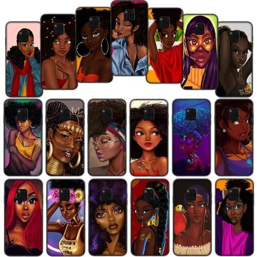 Black Girl Cartoon Soft Cover Case for Huawei Mate 30 20 Lite Y6 Y7 Pro P Smart Z Plus