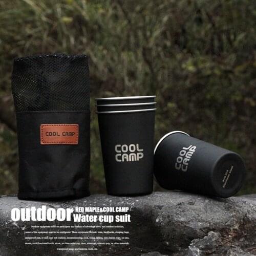 4 pieces/set of 304 stainless steel coffee cup set cold drink cup matte high-end cup with carrying bag camping water cup #350ml