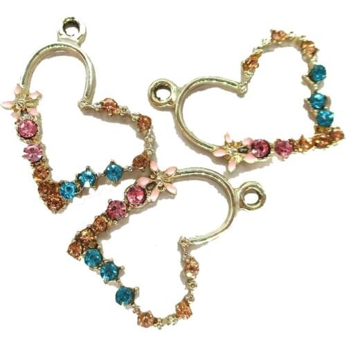 Heart Shaped Charm For DIY Jewelry Fitting Mosaic colored rhinestones Pendant Necklace For Women Jewelry Accessories collier Hot