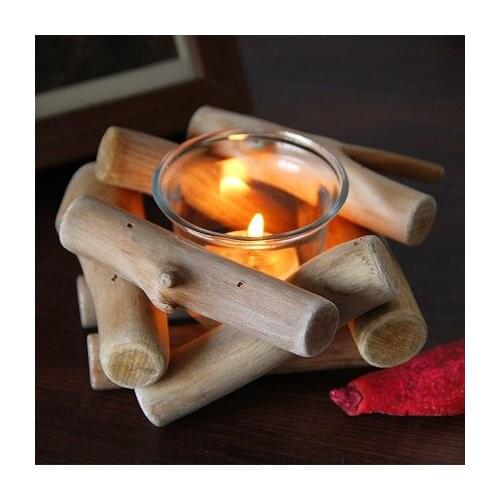Original solid wood candlestick glass creative ornaments romantic European minimalist country retro home