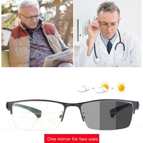 Half Frame Men Metal Women Progressive Bifocal Anti Blue Ray UV Protect Eyewears Titanium Multifocal Presbyopic Reading Glasses