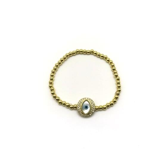 Most Popular Micro Paved And Shell Turkish Eye Beads 4mm Copper Beads Elastic Bracelets