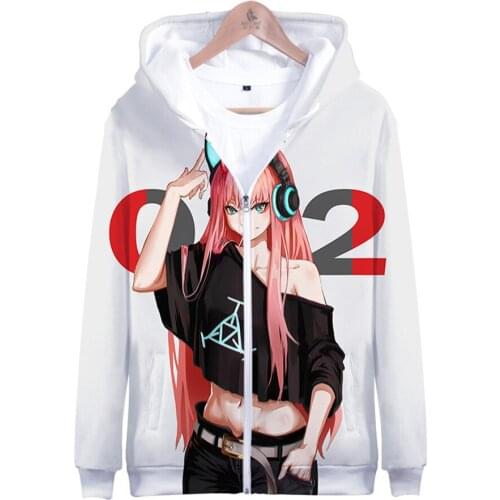 Anime Zip Outweat 3D Printed DARLING in the FRANK Hoodies Men Women Sweatshirt Hipster Anime ZERO TWO Coats Spring Autumn Jacket