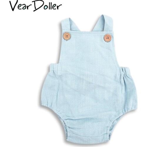 VearDoller Summer Toddler Jumpsuit Casual Soft Boys Girls Suspender Romper Solid Cotton and Linen Infant One-pieces Baby Romper