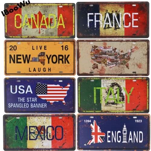 Worldwide Popular States License Plate Poster Vintage Wall Decor Canada/France/Mexico Metal Tin Sign Plaques Poster 15x30cm