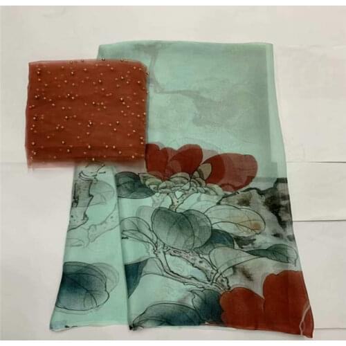 High Quality 5+2 Yards African 100% Silk Chiffon Lace Fabric For Lady Dress Stretch Printed Silk Fabric! LXF537