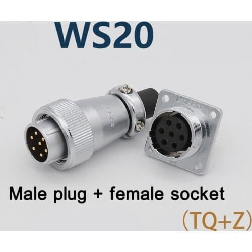 WS20 Aviation Air Plug Socket Reverse Electrical Power Cable Connector Square Seat TQ/KZ WS20-2/3/4/5/6/7/912 Pins