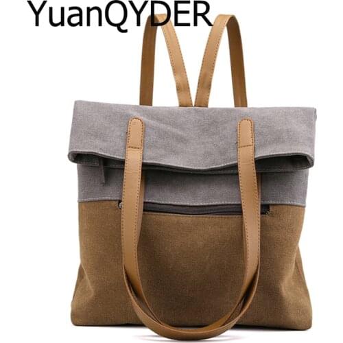 Contrast Color Women Backpack Lady Canvas Casual Bag Brand Designer Female Bolsa Ladies Large Capacity Travel Shoulder Backpacks