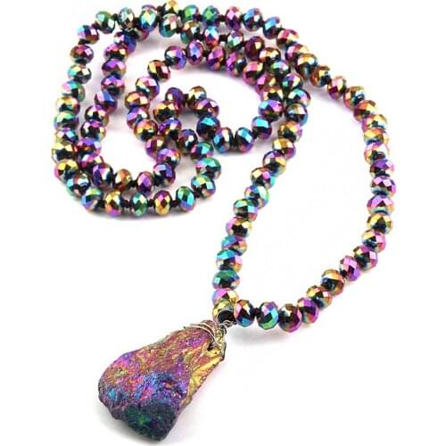 Fashion Bohemian Tribal Jewelry Long Multicolor Crystal Glass Knotted Natural Stone Pendant Necklaces For Women Ethnic Necklace