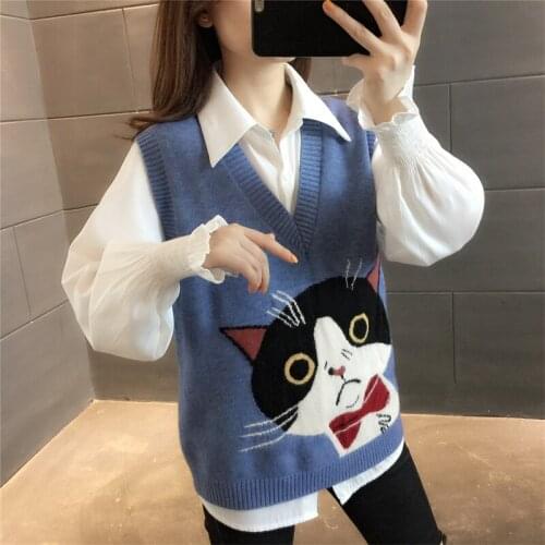 Room 209473, 6 row under 3 】 collaosed v-neck kitten color matching knitted vest vest [1133] 40