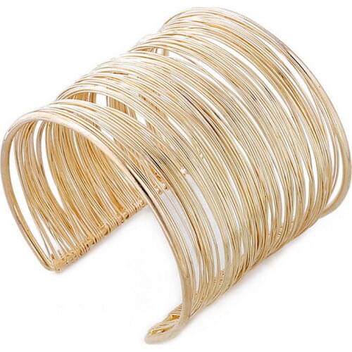 ZWPON Multi Strand Metal Wire Cuff Bangles for Women Wide Open Bangles Jewelry Christmas Glfts Wholesale