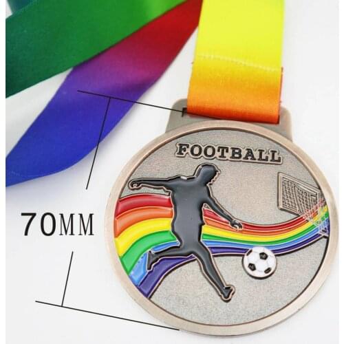 1PCS Dia 70MM Soccer Medal with Ribbon Football Game Award Match Metal Medal Medallion