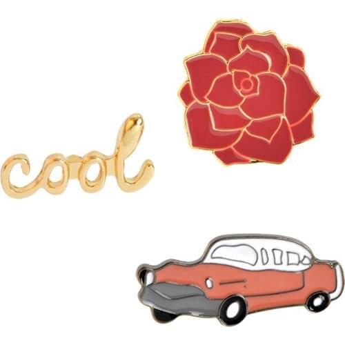 1 pcs Cool Rose Flower Car Brooch Pins Button Vintage Enamel Brooches for Women Men Jean Bag Jacket Collar Badge Fashion Jewelry