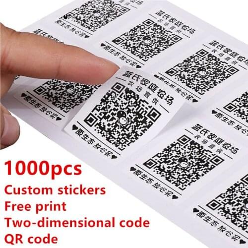 1000PCS Custom stickers Free Print 2D bar code printed Two-dimensional code QR code quick response label Sticker Tags