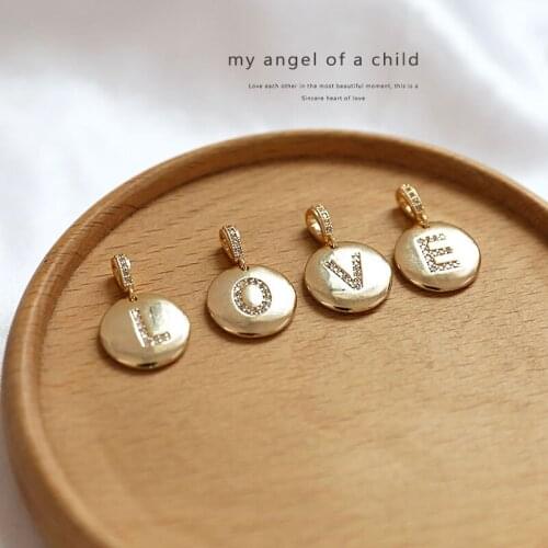2pcs Initial Letter Gold 26 Letters Charm Necklaces Pendants Copper-plated zircon coin medal pendant DIY earrings accessories
