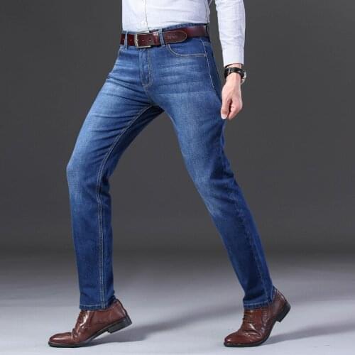 2020 Summer New Men Thin Jeans Business Casual Light Blue Elastic Force Fashion Denim Jeans Trousers Male Brand Pants