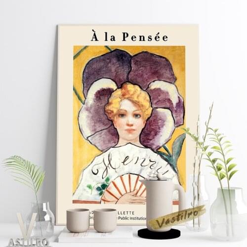 Adolphe Willette Exhibition Paris Museum Retro Poster A La Pensee Female Portrait Canvas Painting Vintage Art Wall Picture Decor