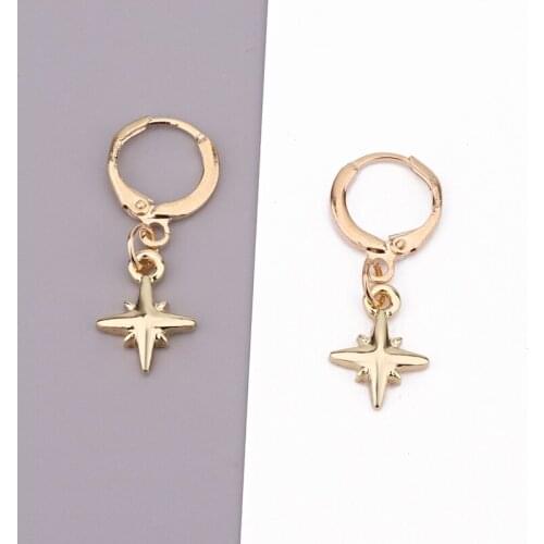 Dayoff 1Pair Korean Gold Star Cross Hoop Earrings Women Jewelry European Chic Meteor Pendant Mini Circle Earrings E244