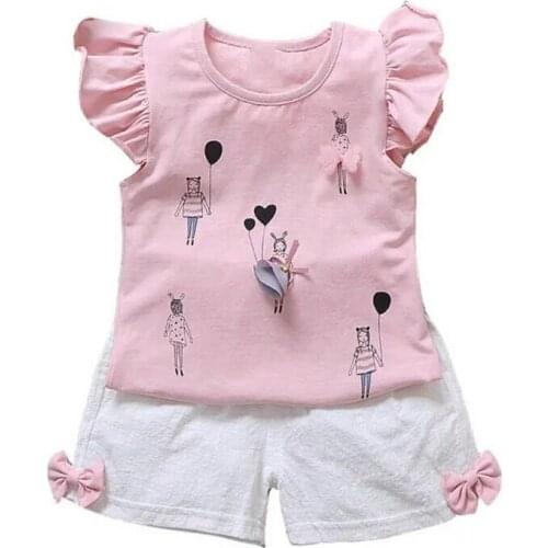 Childrens Clothing 2020 Summer New Cute petal sleeve T-shirt + shorts 3D bow Fashion Baby Girls Kids Clothes