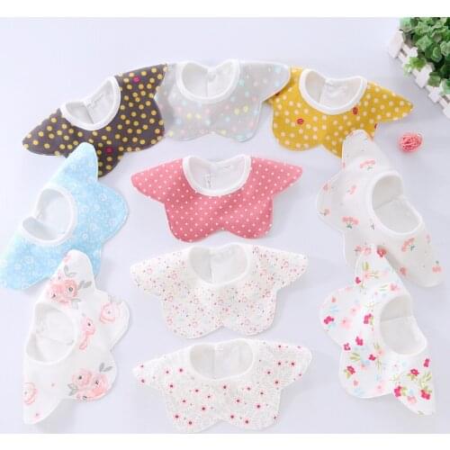 Cotton Waterproof Baby Bibs Fashion Round Neck Baby Burp Cloth Bibs 360 Degree Flower Bib for Girls Baby Clothing Bandana Bibs