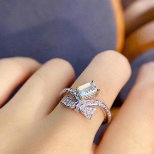 Hot sale style natural aquamarine ring 925 silver womens ring luxury atmosphere fashion trend
