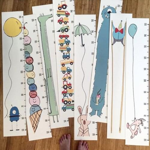 Boys Girls Growth Chart Wood Frame Canvas Height Measurement Ruler for Kids Nursery Room Removable Wall Decor Cartoon Animal