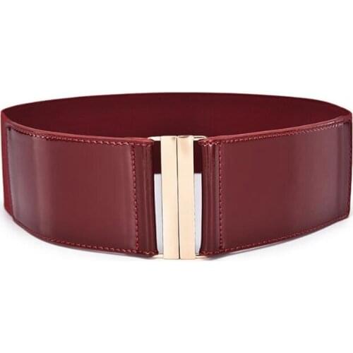 Classic Leather Belt for Women High Waist Belts Simple Fashion Elastic Waistband Stretch Strap Cinch Belt Red Black Color