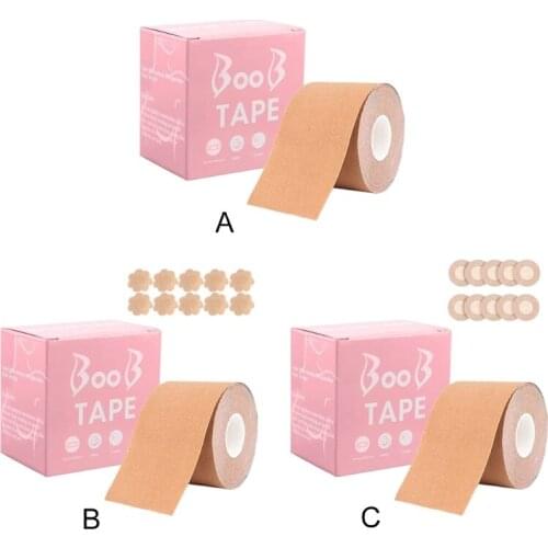 Adhesive Bra, Boob Tape, Chest Lift Band, Elastic, Waterproof, Kinesiology Tape, with 10 Pairs Nipple Cover Set for All Sizes