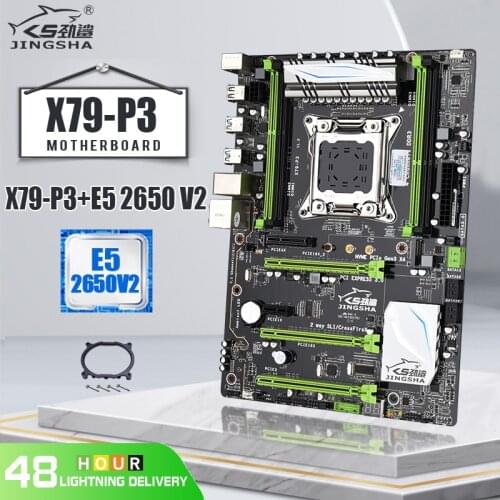 JINGSHA X79P3 LGA motherboard set Quad channels with Xeon E5 2650 V2 CPU 2.6 LGA 2011 SR1A8 Octa Core Desktop processor