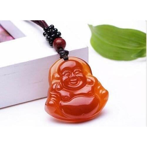 Beautiful Natural Hand-carved Orange Jadeite Pendant Maitreya Buddha Chalcedony A @@ Free shipping