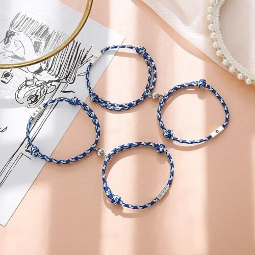 Colorful Attractive Rope Braided Magnet Bracelet for Women Sun Moon Mountain Sea Lovers Couple Charm Male Paired Jewelry Gift